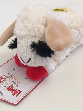 NEW Dog Toy 11” Lamb Chop Soft Plush with Squeaker and Red Hooves